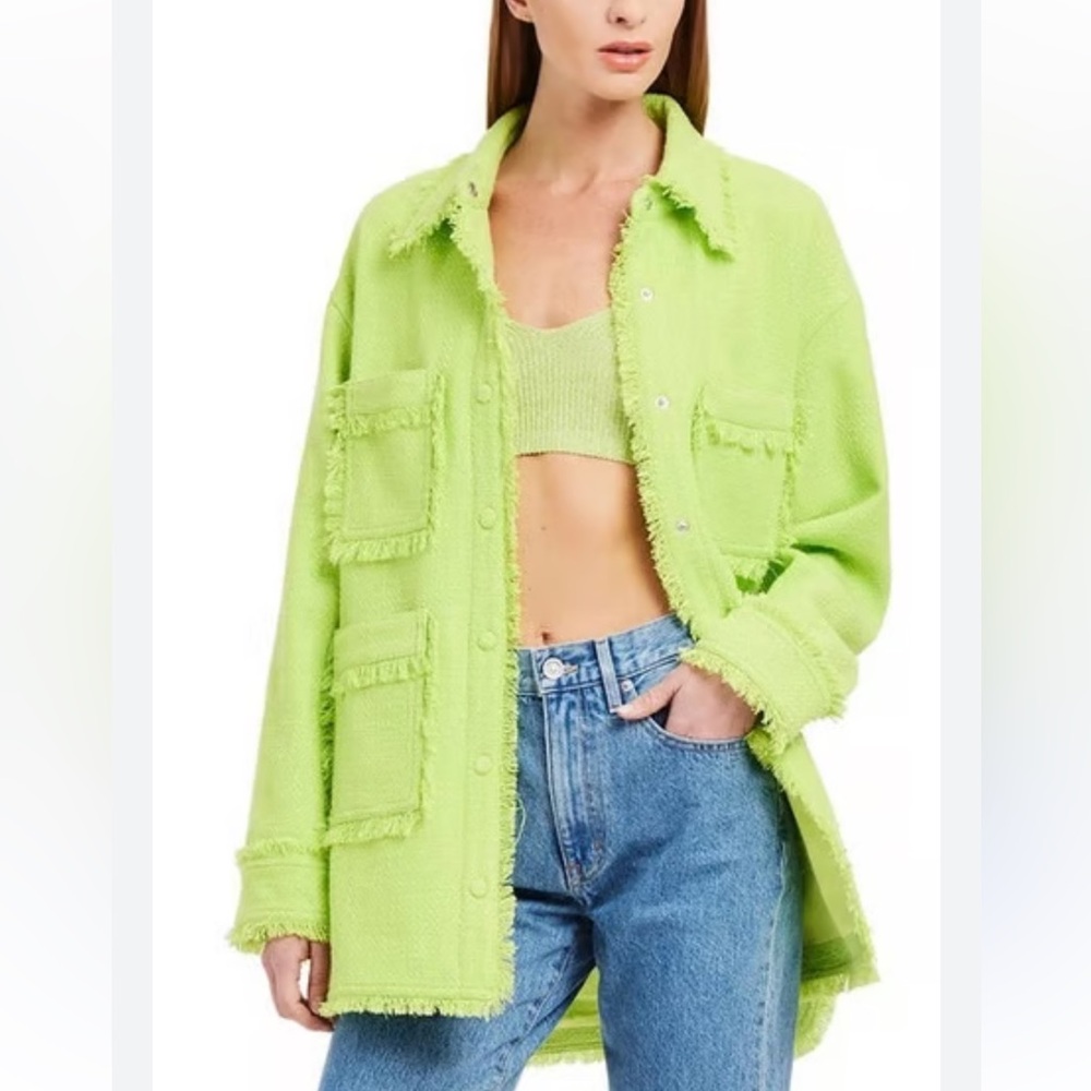 APPARIS XL Callie Fringe Shacklet Neon Green Utility Jacket Coat Top Excellent